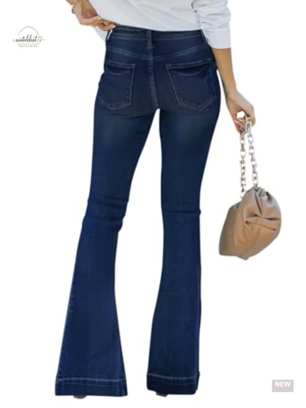 High Waisted Bell Bottom Flare Jeans Butt Lifting Stretch Denim - Picture 3 of 6